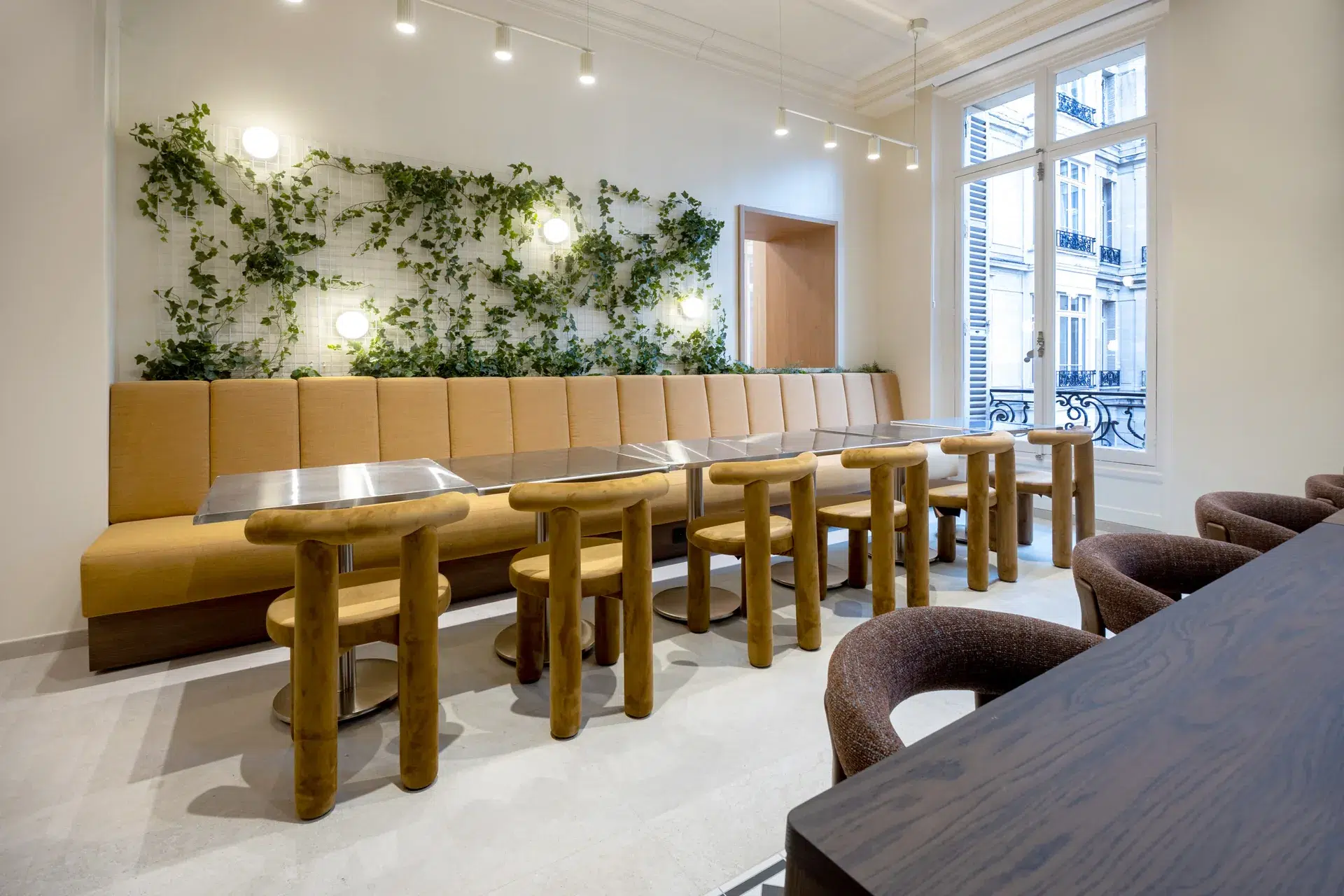 Photo Immobilier Tertiaire Cafeteria Mur Vegetal Banquette Boulevard Haussmann